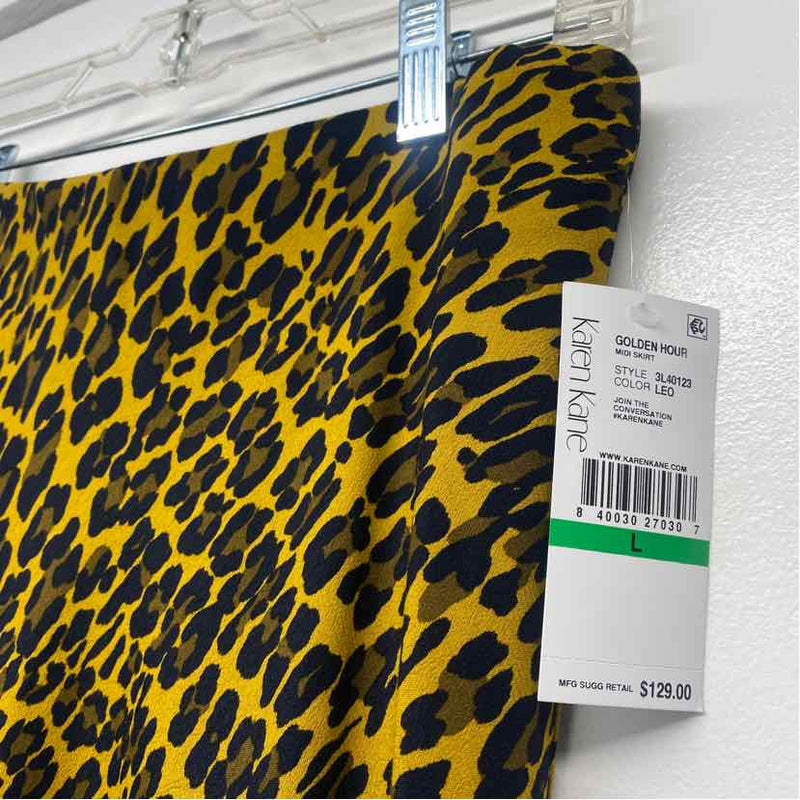 Karen Kane Size L-10 Women's Black-Yellow Pattern A Line Skirt