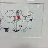 Green Wood Framed Art of Polar Bears in a Cafe by Artist Barbara Stone