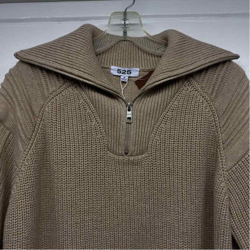 525 Size M Women's Tan Solid Zip Mock Neck Sweater