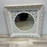 White Wood  Square Ornate Mirror