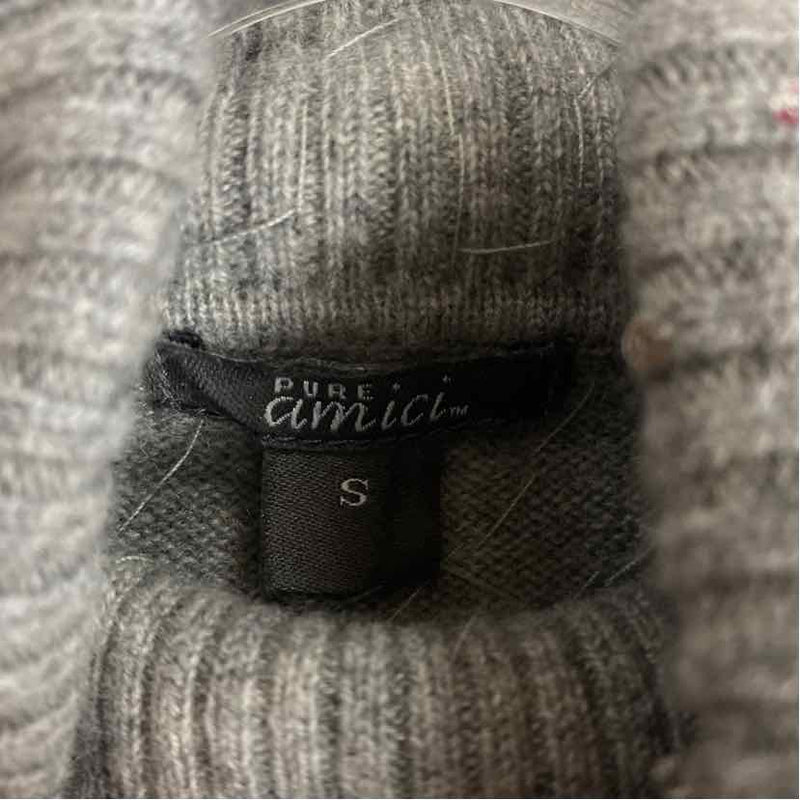 Pure Amici Size S Women's Gray Embellished Turtle Neck Short Sleeve Top