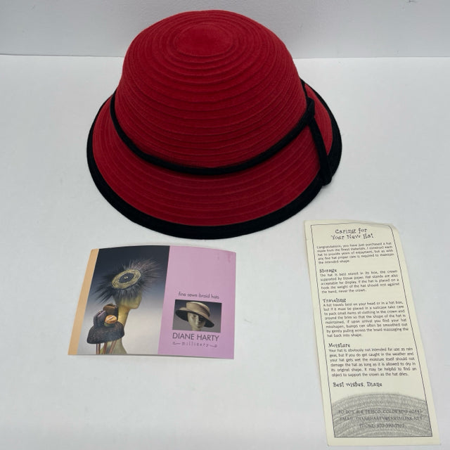 Diane Harty Millinery Red-Black Felt Colorblock Spy Brim Hat