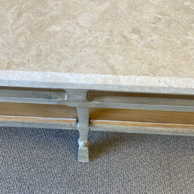 Beige Stone-Wrought Iron Coffee Table