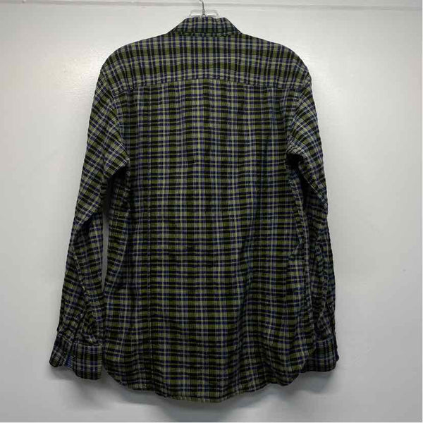 Bugatchi Size M Navy-Green Cotton Plaid Men's Men's Long Sleeve Shirt