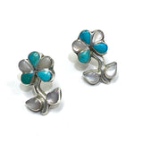 Zuni, inlay flower turquoise  and nother pearl earrings