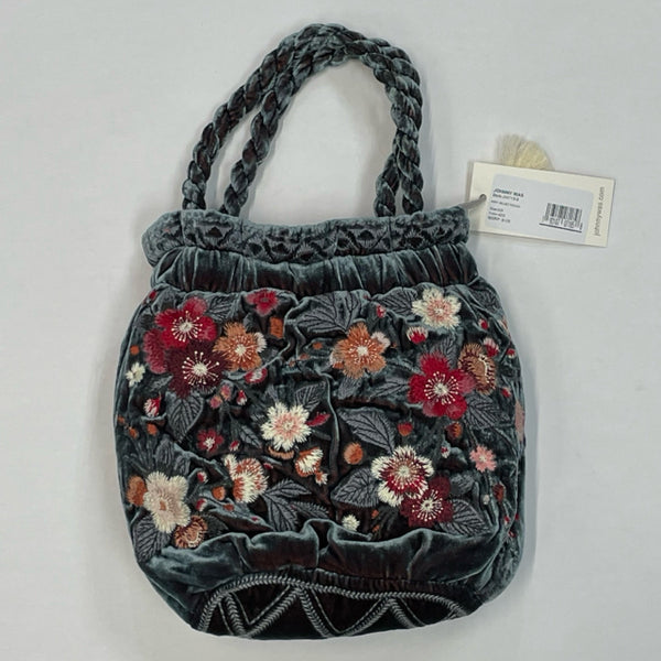 Johnny Was Blue-Multicolored Velvet Embroidered Shoulder Handbag