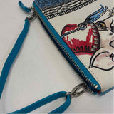 Brighton Blue-Multicolored Print Leather Crossbody Clutch