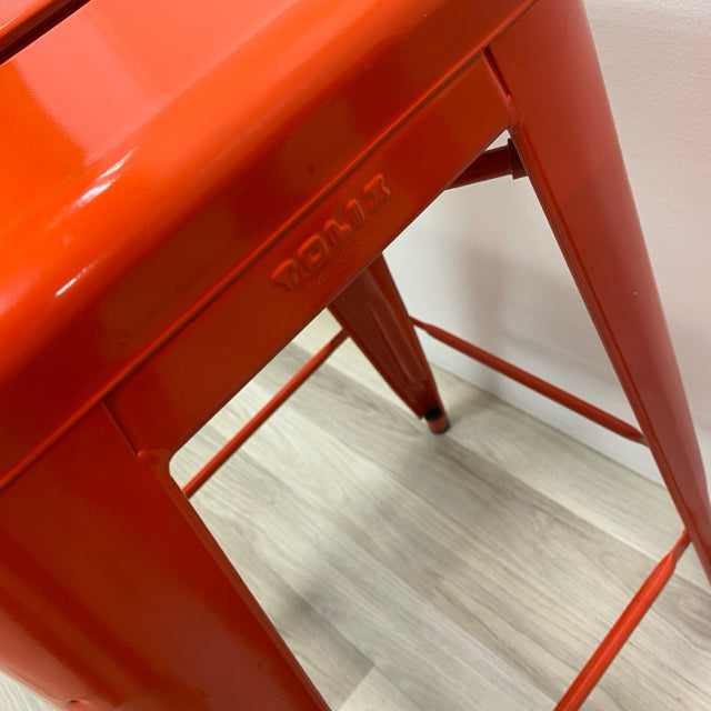 Tolix Orange Metal Solid Stool - Sold as a Pair