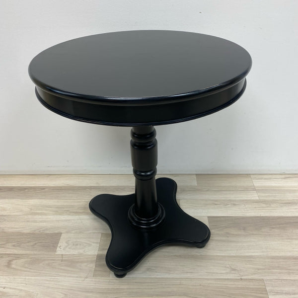 Solid Black Wood Pedestal Table -  Lazy Susan top