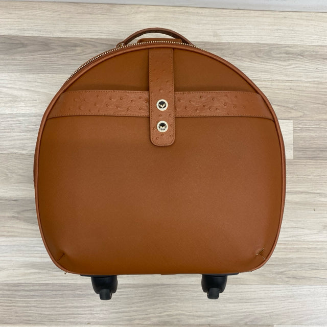 Smart Birdy Cognac Faux Leather Solid Round Suitcase