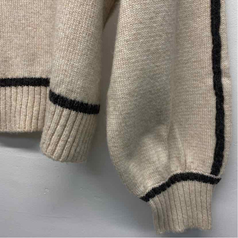 Z Supply Size M Women's Beige Stripe Zip Mock Neck Sweater