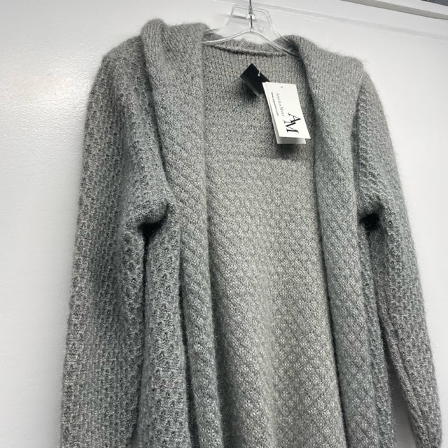 Angela Mara Size S-M Women's Light Gray Textured Maxi Cardigan Sweater