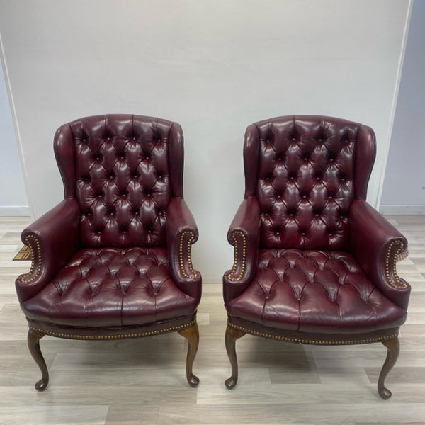 High Wing Back Burgundy Leather Chair