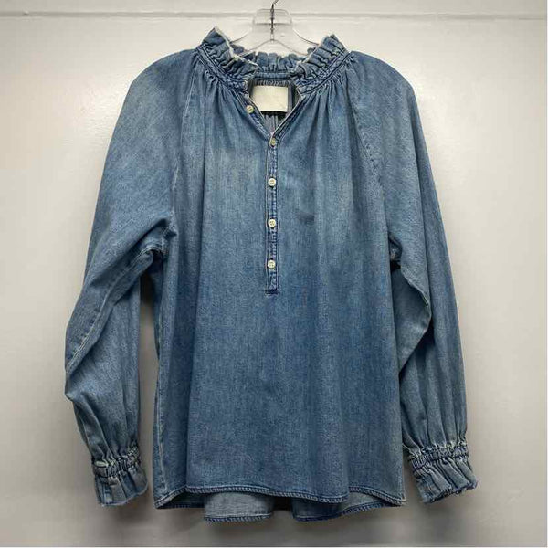 Citizens of Humanity Size S Women's Light Blue Washed Mock Neck Blouse