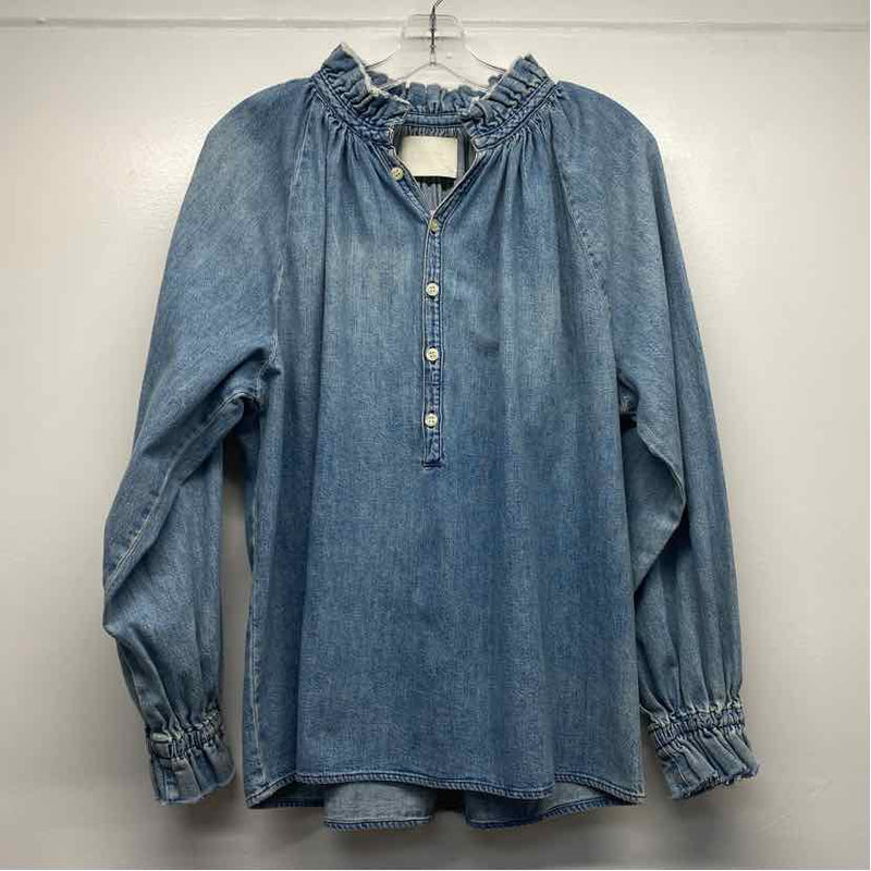 Citizens of Humanity Size S Women's Light Blue Washed Mock Neck Blouse