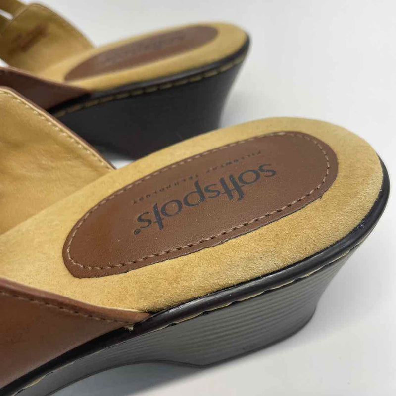 Softspots Size 8.5 Women's Brown Color Block Slip On Sandals