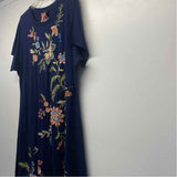 Johnny Was Size Xl Women's Navy Embroidered Midi Short Sleeve Shift Dress