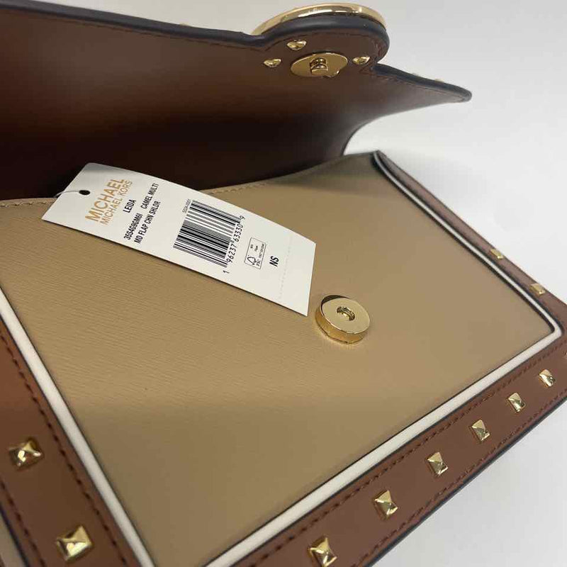 Michael Kors Tan-Brown Colorblock Leather Crossbody Handbag