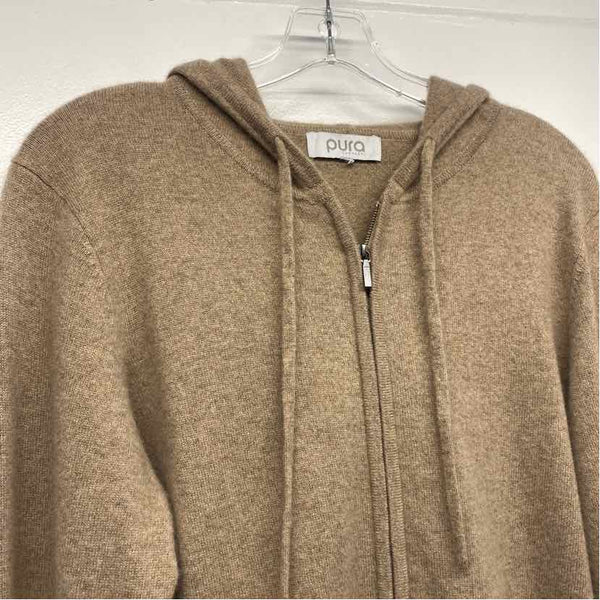 Pura Cashmere Size Xl Women's Brown Solid Hoodie Sweater
