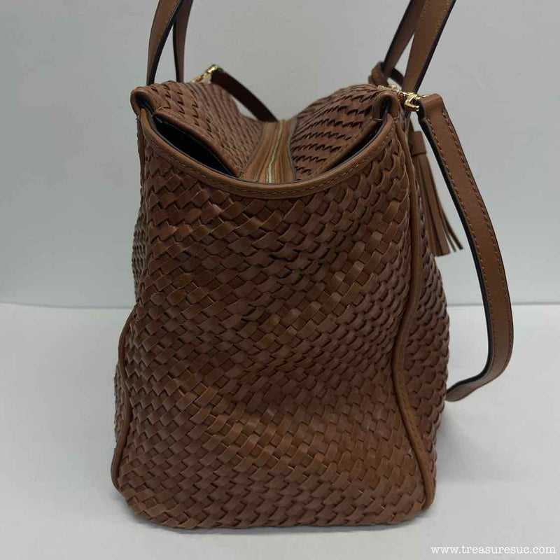 Tory Burch Brown Woven Leather Tote Handbag