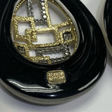 Alexis Bittar Black-Gold Earrings Geometric Gold-Tone Design with Crystals