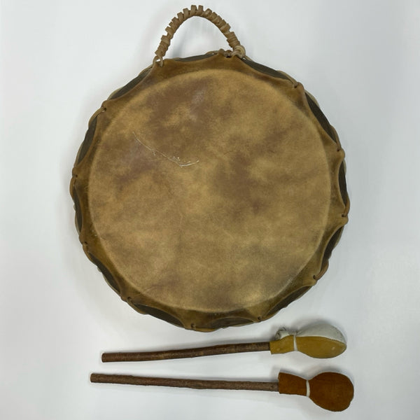Vintage Native American Handled Drum with 2 Mallets