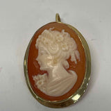 Yellow 18K Gold Oval Cameo-Pin Pendant