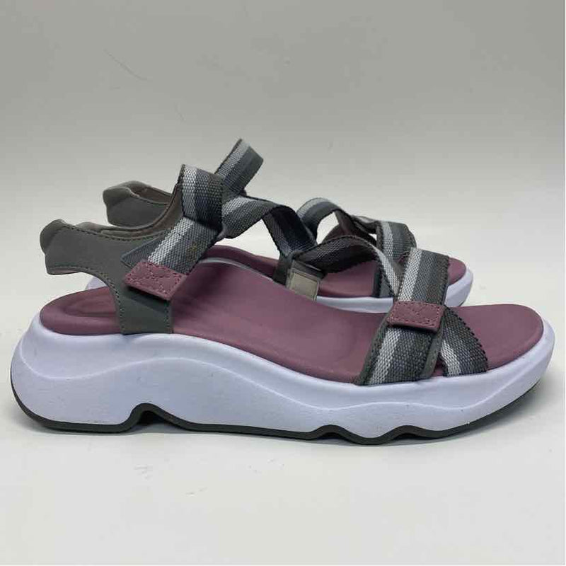 Aetrex Size 7.5-8 Women's Gray Stripe Strappy Sandals