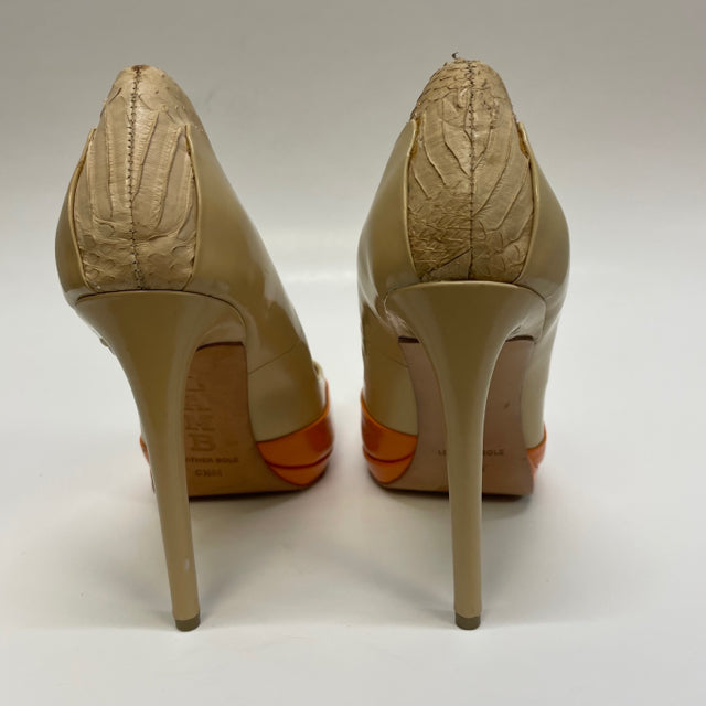 LAMB Size 6.5 Women's Tan orange Color Block High Heel Shoes