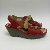 Fly London Size 37-6.5 Women's Red Cut Out Wedge Shoes