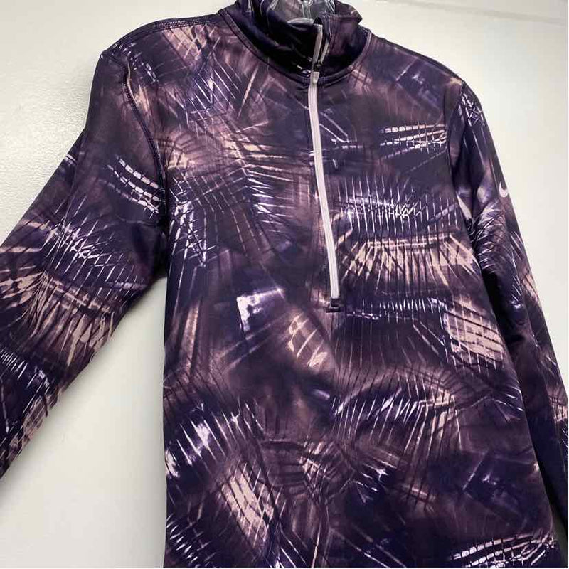 Nike Dri-FIT Size M Women's Purple Pattern Zip Mock Neck Activewear Top