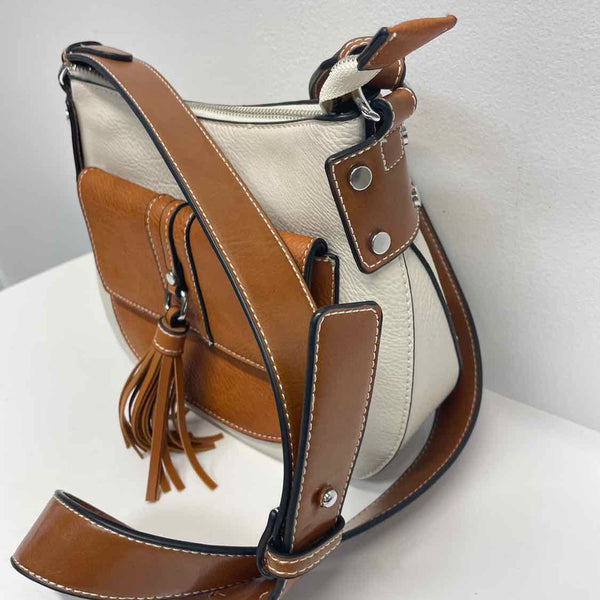 Coco + Carmen White-Brown Faux Leather Colorblock Crossbody Handbag