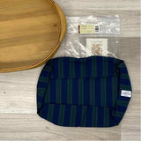 Longaberger Brown Wicker Serving Tray w Striped Blue Fabric Liner and Handles