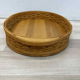 Longaberger Brown Wicker Serving Tray w Striped Blue Fabric Liner and Handles