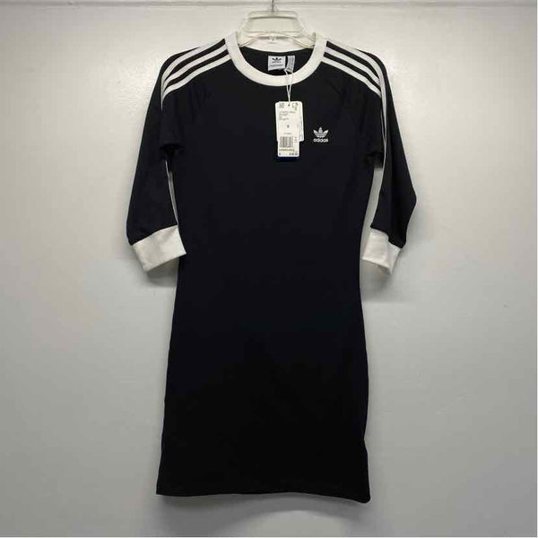 Adidas Size S Women's Black-White Stripe 3/4 Sleeve Dress