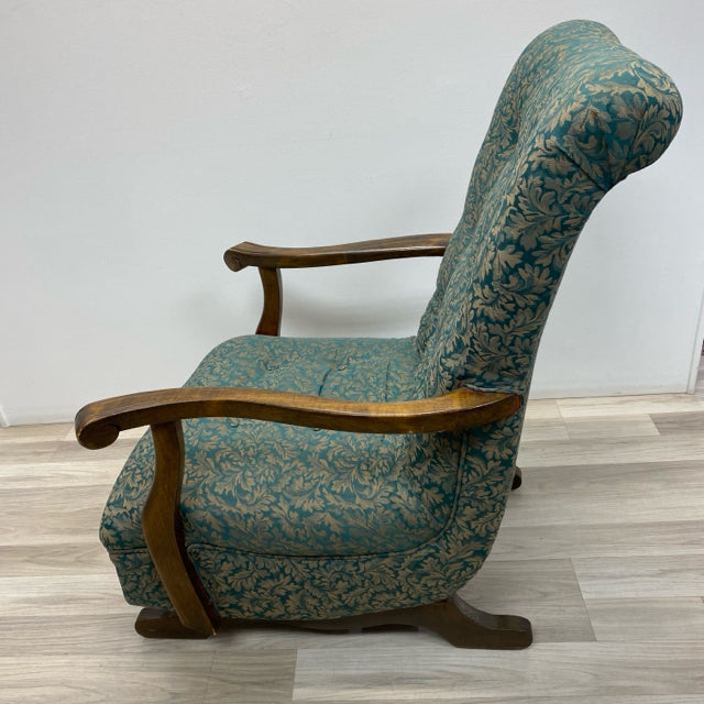 Teal-Tan Tapestry Rocking Chair