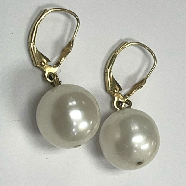 Yellow-White Pearl 14K Earrings