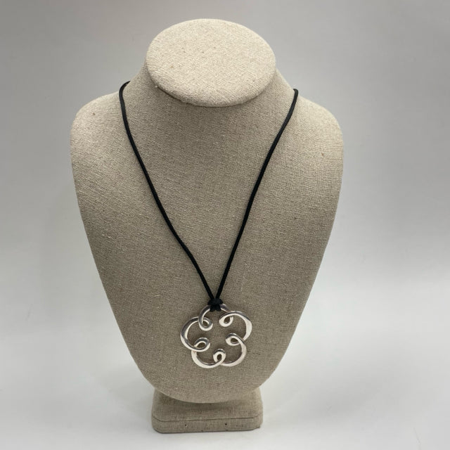 Tous Silver-Black Silver Adjustable Cord Necklace with open Flower