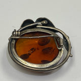 Oval Polished Baltic Amber Stone Set in Sterling silver with Foliate and Floral