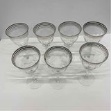 Silver Band Stemmed Bell Shaped Wine Glasses - Set of 7