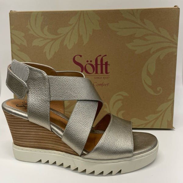 Sofft Size 10 Women's Gray-Gold Shimmer Strappy Sandals