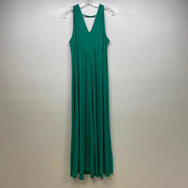 Soft Surroundings Size L Women's Green Solid Maxi-Sleeveless Dress