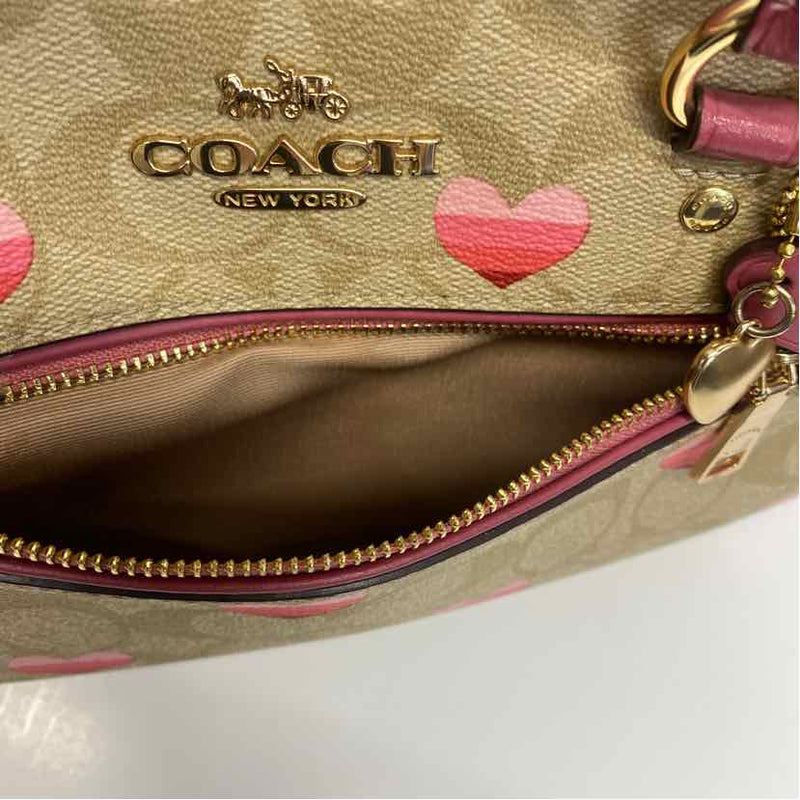 Coach Tan-Pink Signature Leather Shoulder Handbag