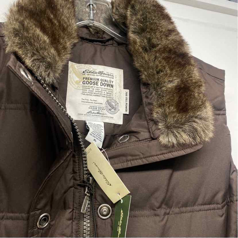 Eddie Bauer Women's Size Xl Brown Solid Zip Mock Neck Slope Side Down Vest