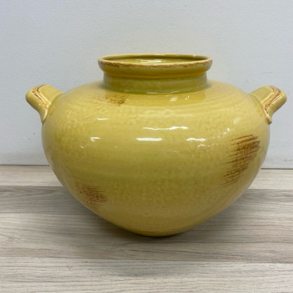 Yellow Ceramic Pottery Vase with Handles