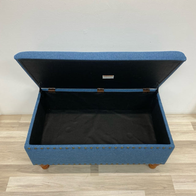 Blue Fabric Studded Storage Ottoman