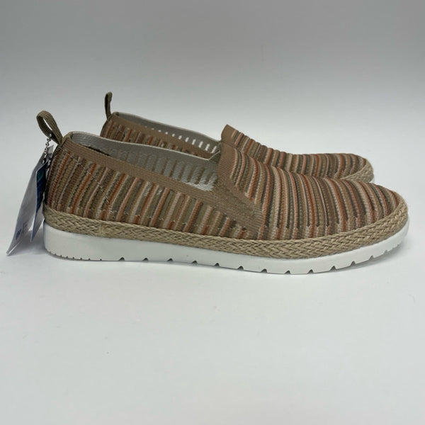 Bobs From Skechers Size 7.5 Women's beige- brown Stripe Slip On Shoes