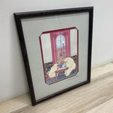 Dark Wood Framed Art of Polar Bears Drinking Tea by Artist Barbara Stone