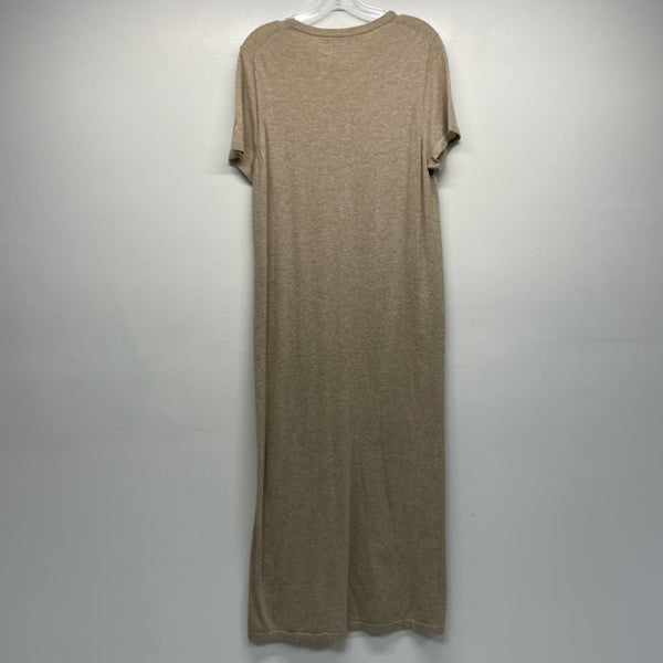 Jenni Kayne Size L Women's Beige Tweed Maxi-Short Sleeve Dress