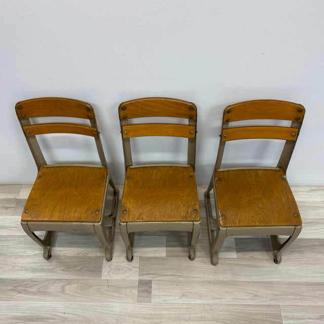 American Seating Co. Vintage Tan Wood-Metal Chair - Set of 3